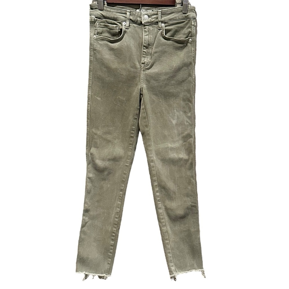 We The Free Jeans Womens Crop 29x 25.5 Distressed Green High Rise Frayed Stretch